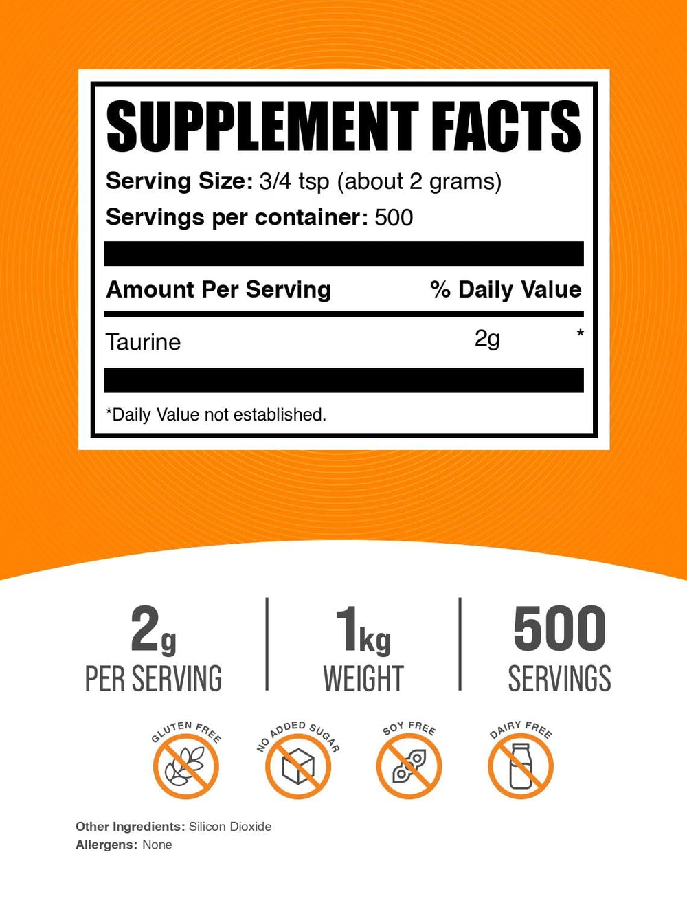 BulkSupplements Taurine powder unflavored; easily blends into shakes or beverages.