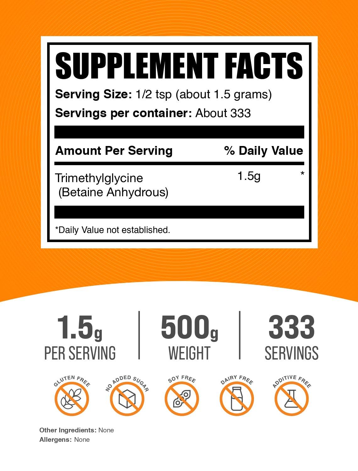 BulkSupplements TMG powder scoop, convenient serving size for shakes.