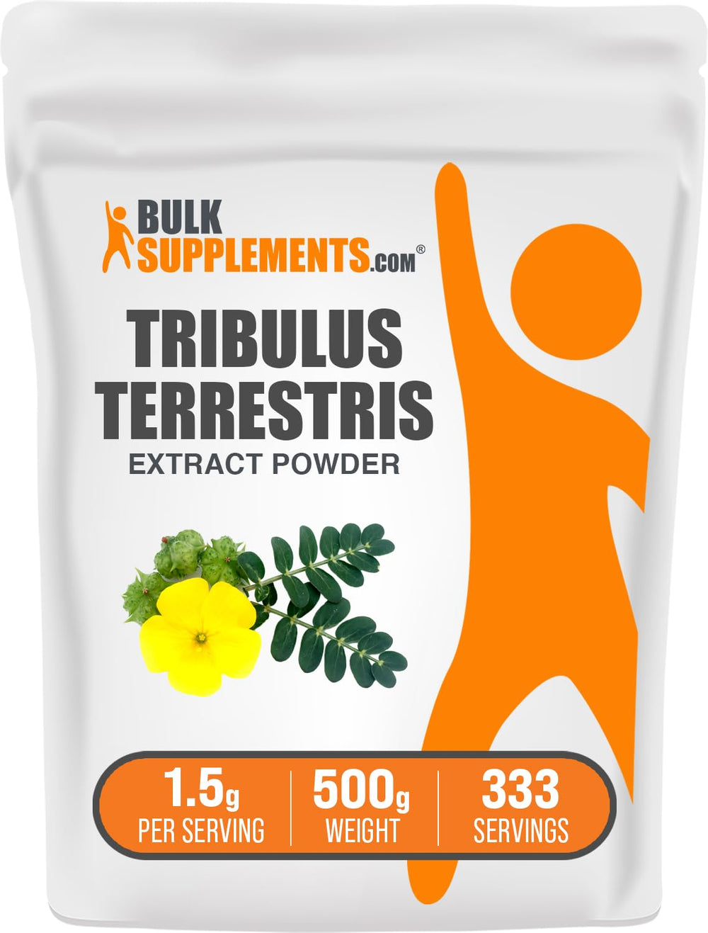 BulkSupplements Tribulus Terrestris Extract Powder bottle highlights gluten free formula