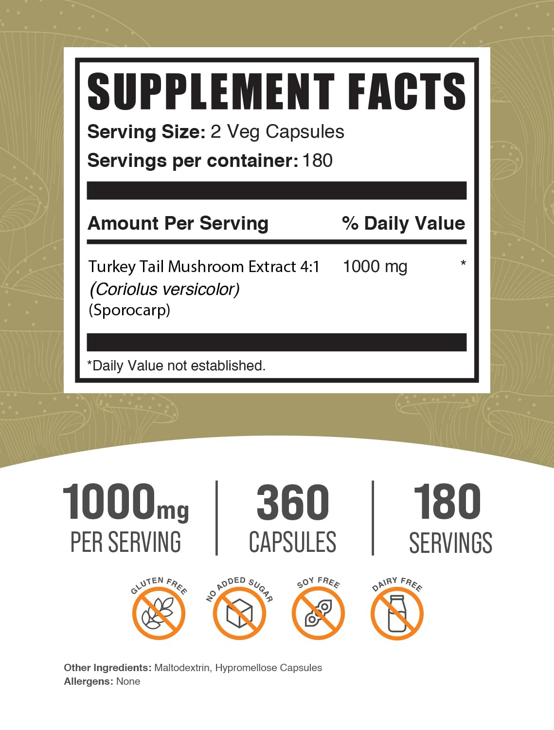 BulkSupplements Turkey Tail label close-up showing product transparency