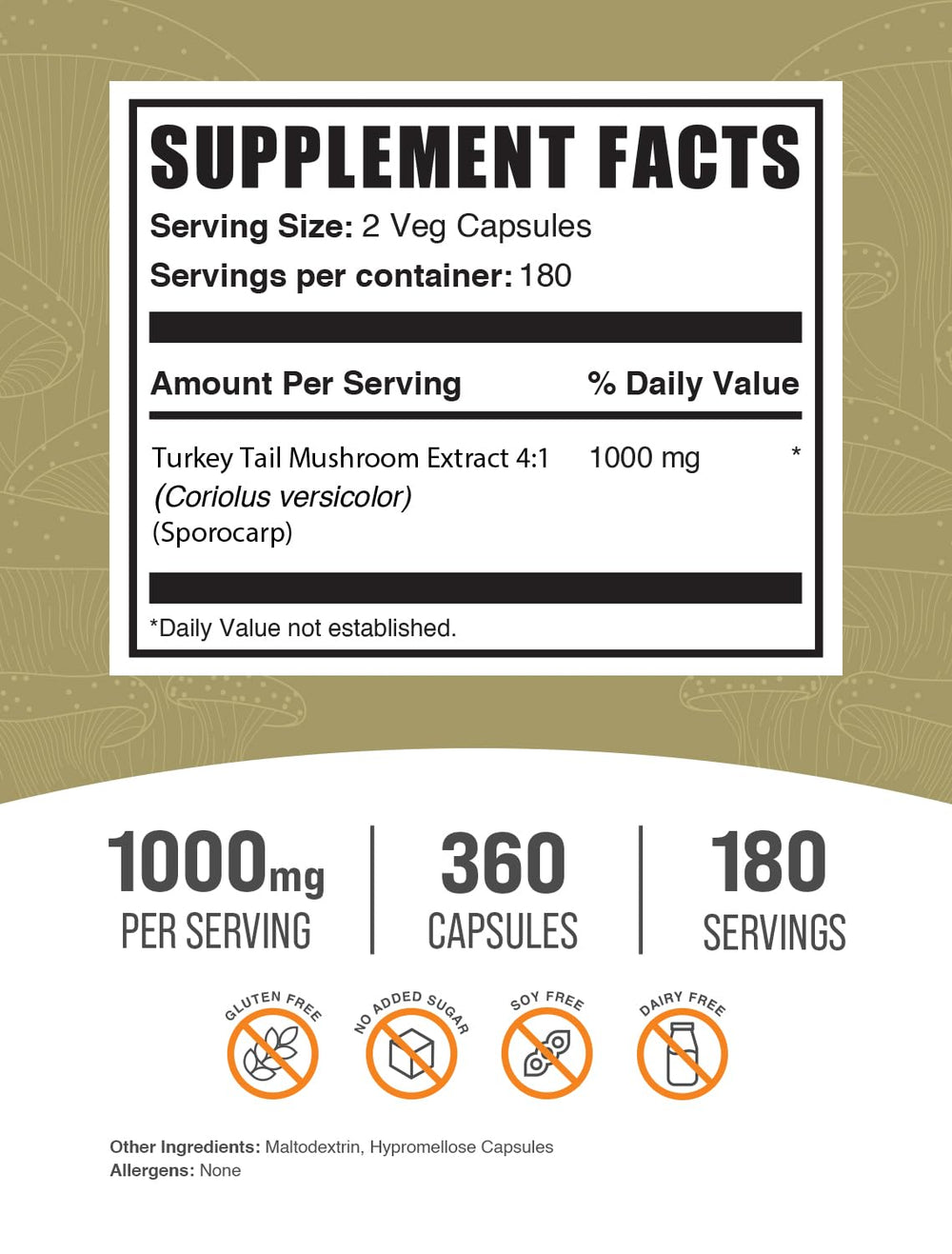 BulkSupplements Turkey Tail label close-up showing product transparency