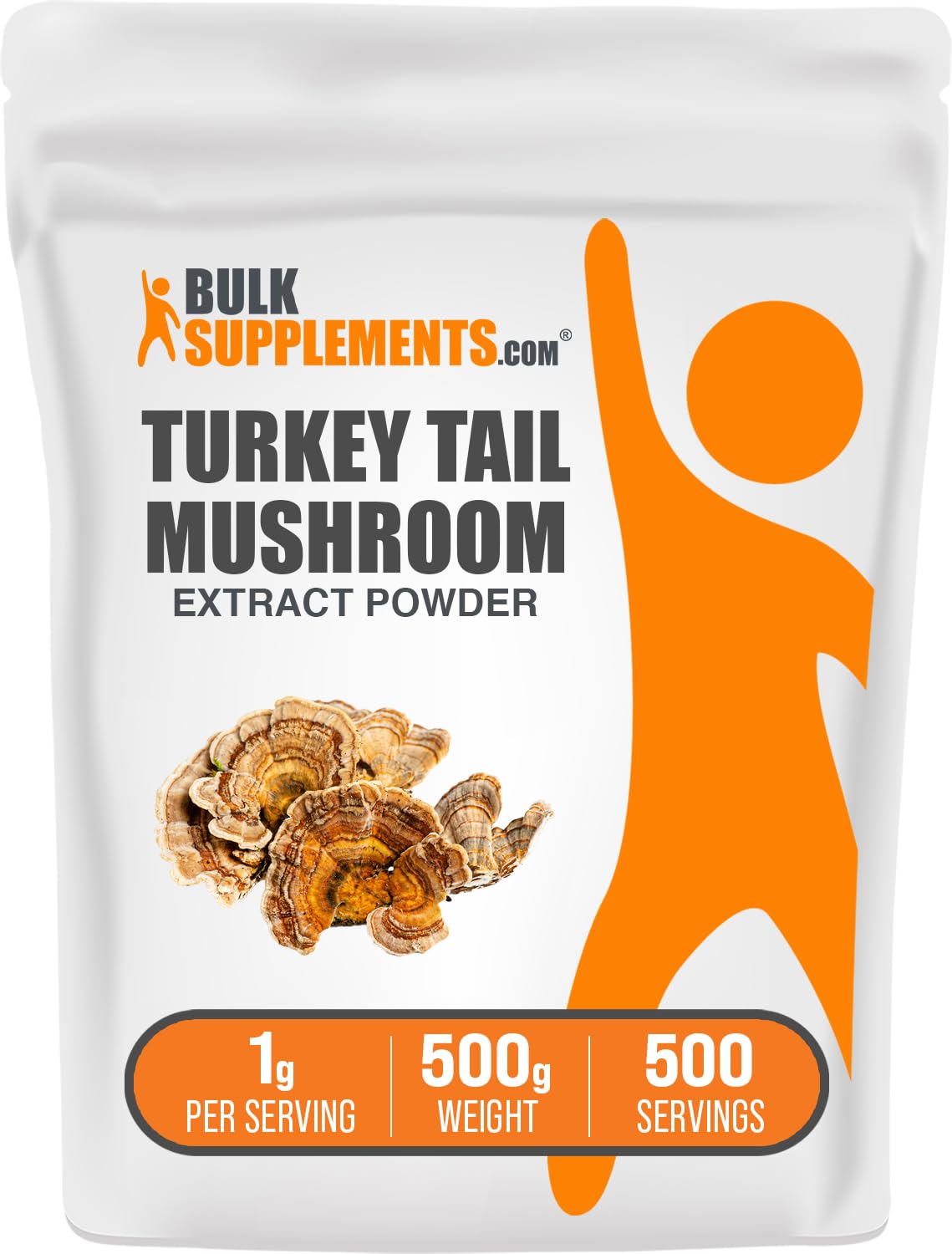 BulkSupplements Turkey Tail Mushroom Extract powder bottle close-up showing product quality