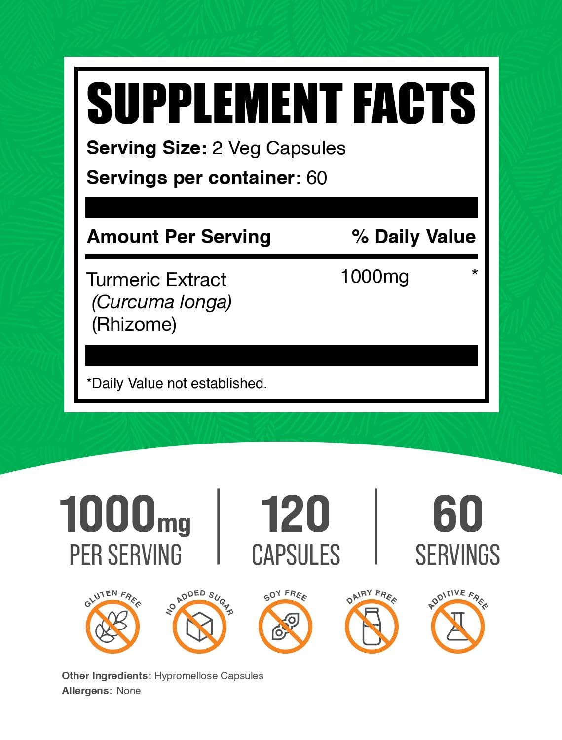 BulkSupplements Turmeric Extract Capsules closeup highlighting 1000 mg potency