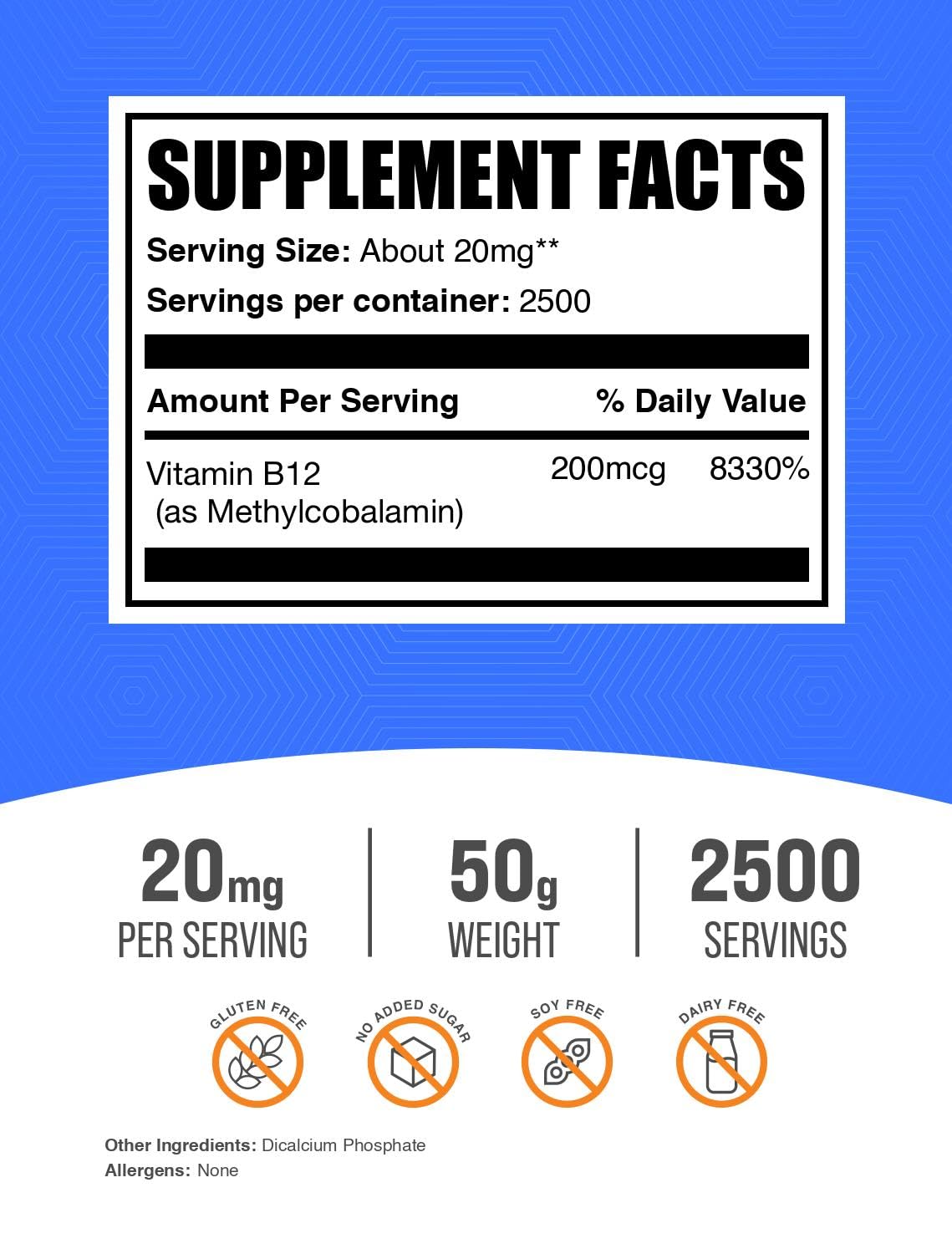 BulkSupplements B12 methylcobalamin powder with scoop convenient for measuring servings