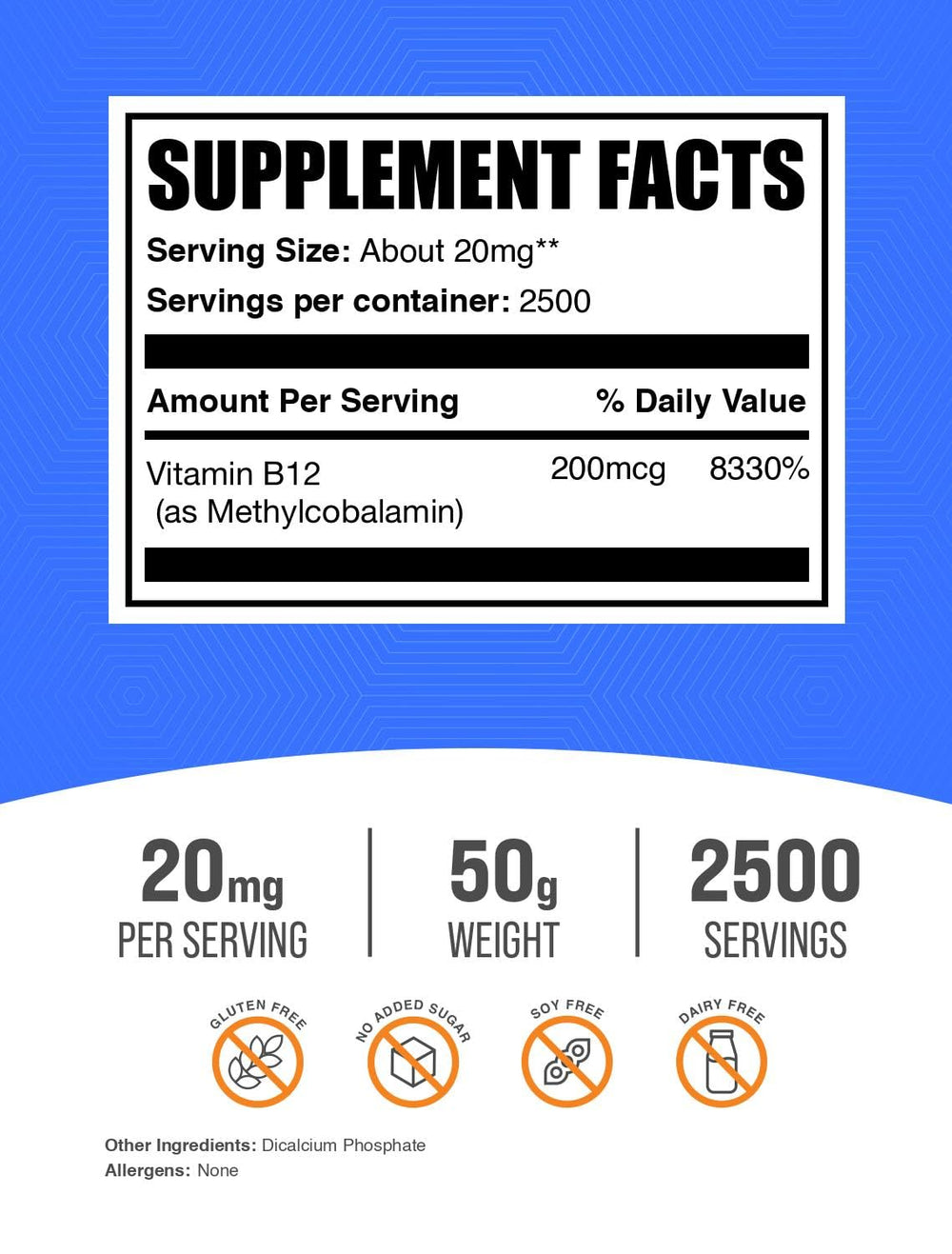 BulkSupplements B12 methylcobalamin powder with scoop convenient for measuring servings