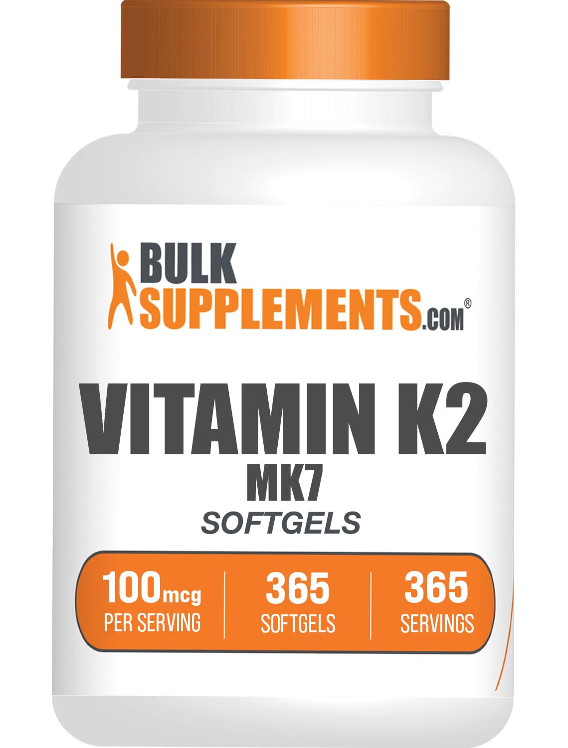 BulkSupplements Vitamin K2 MK7 softgels bottle for easy daily supplementation.