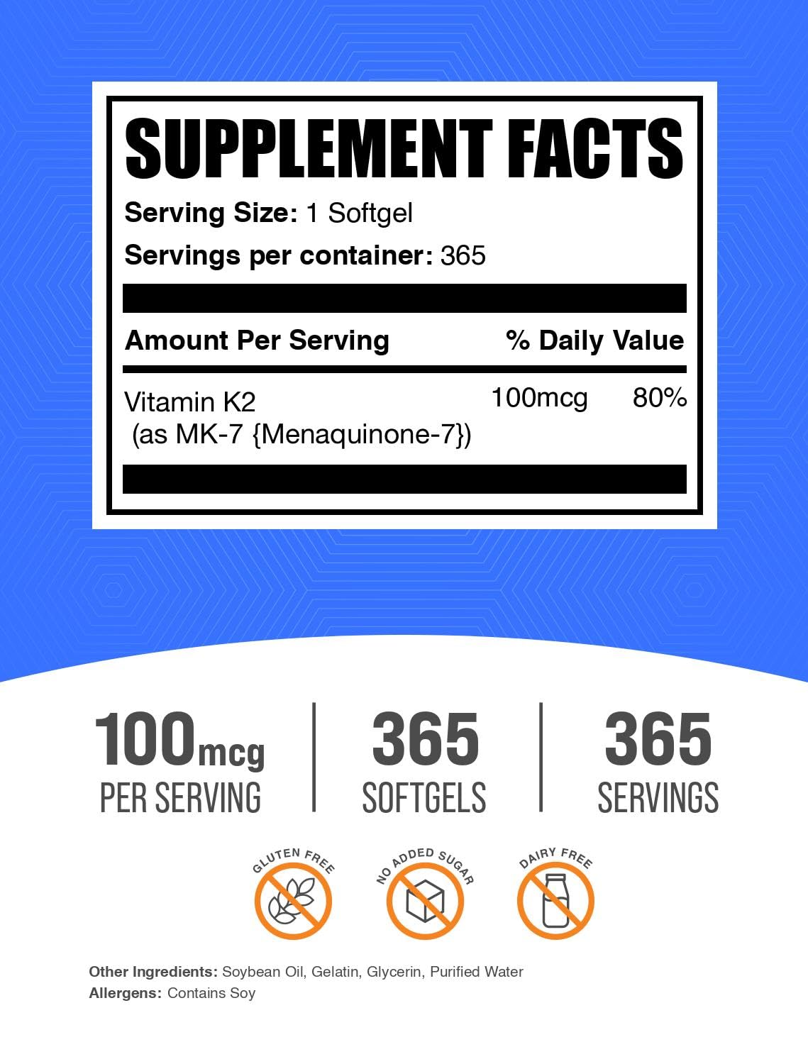 BulkSupplements Vitamin K2 MK7 softgels poured into a glass for daily use.