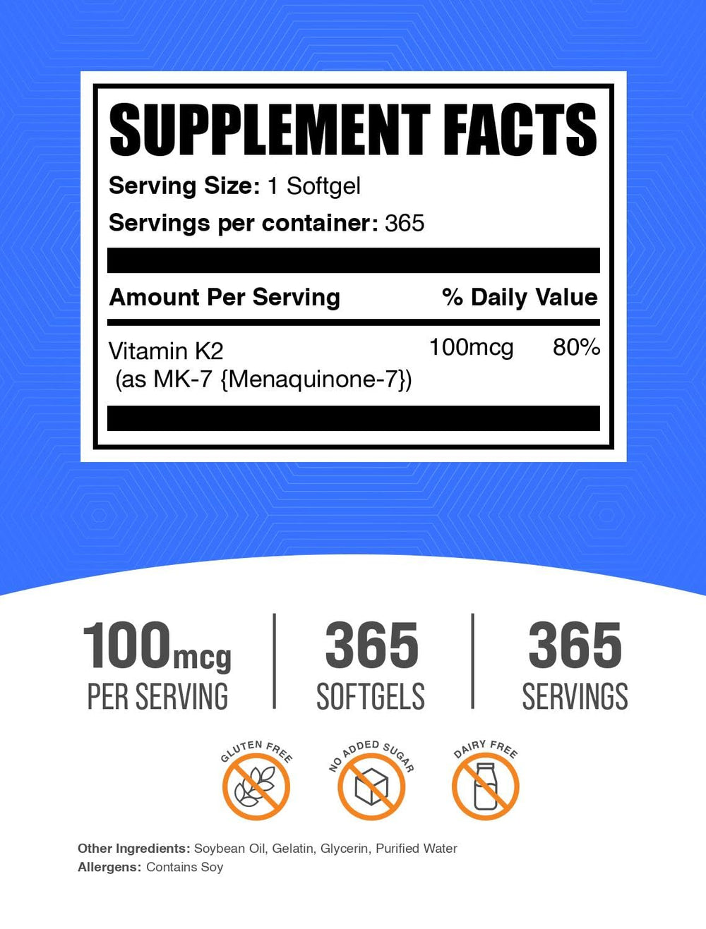 BulkSupplements Vitamin K2 MK7 softgels poured into a glass for daily use.
