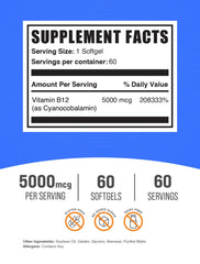 BulkSupplements Vitamina B12 5000 mcg, etiqueta detallada que inspira confianza.
