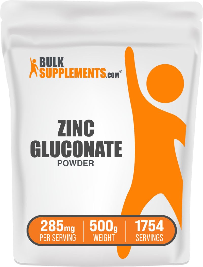 BulkSupplements Zinc Gluconate Powder bottle for daily mineral intake