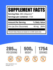 BulkSupplements Zinc Gluconate Powder with scoop for precise dosing