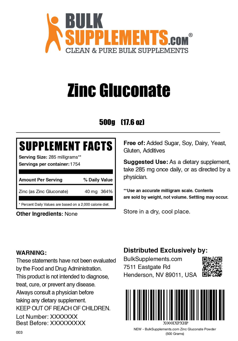 BulkSupplements Zinc Gluconate Powder serving size on a scoop