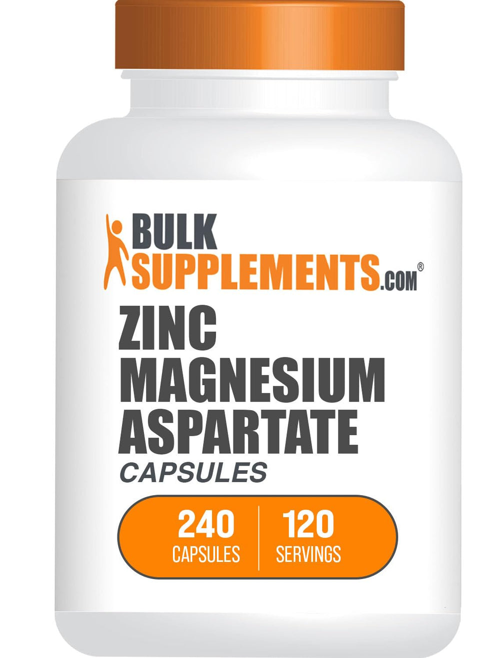 BulkSupplements Zinc Magnesium Aspartate capsules bottle closeup for daily mineral support.