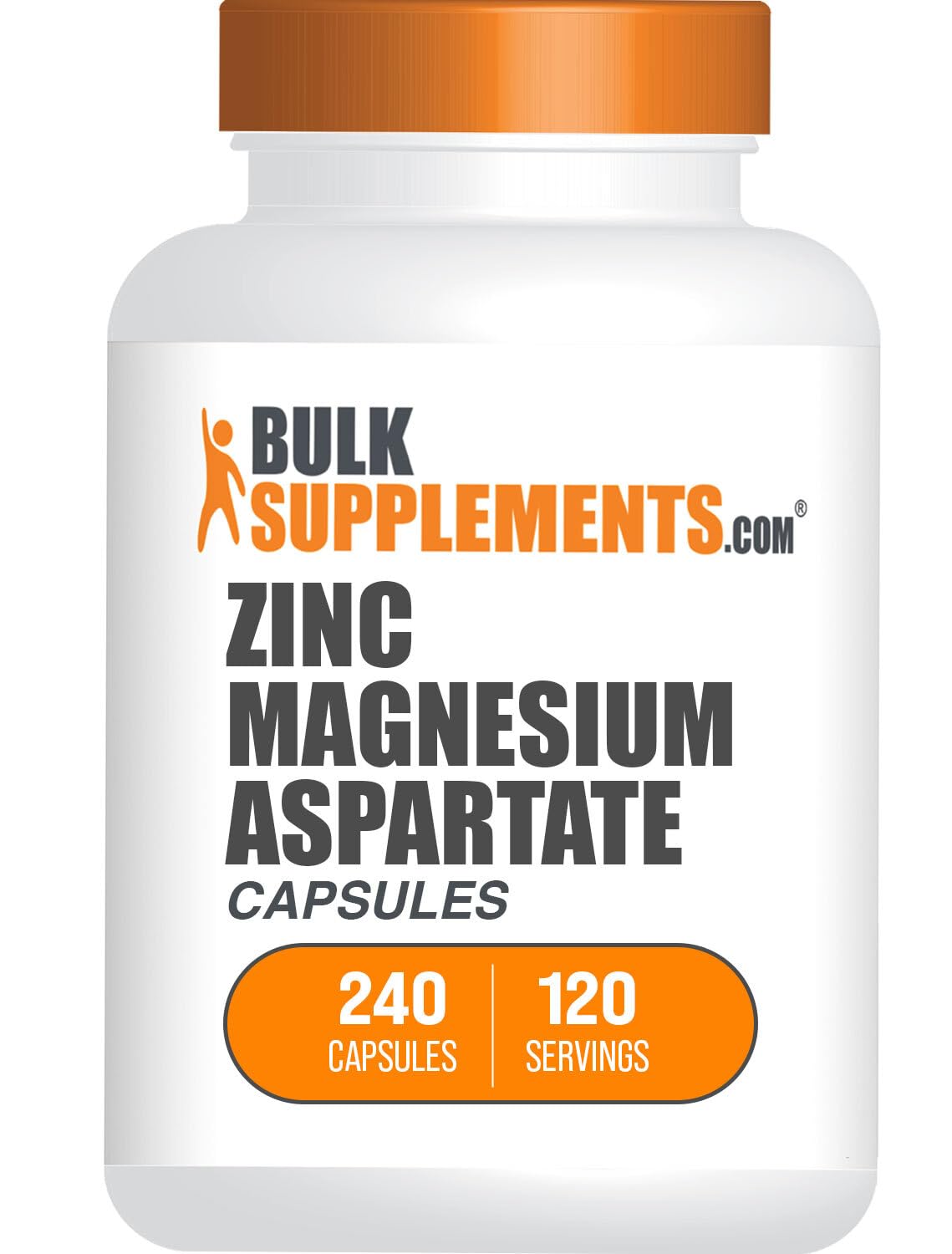 BulkSupplements Zinc Magnesium Aspartate capsules bottle closeup for daily mineral support.