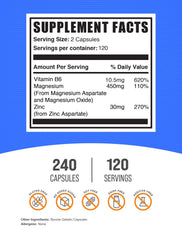 BulkSupplements Zinc Magnesium Aspartate capsules pour demonstrates easy-to-swallow daily servings.