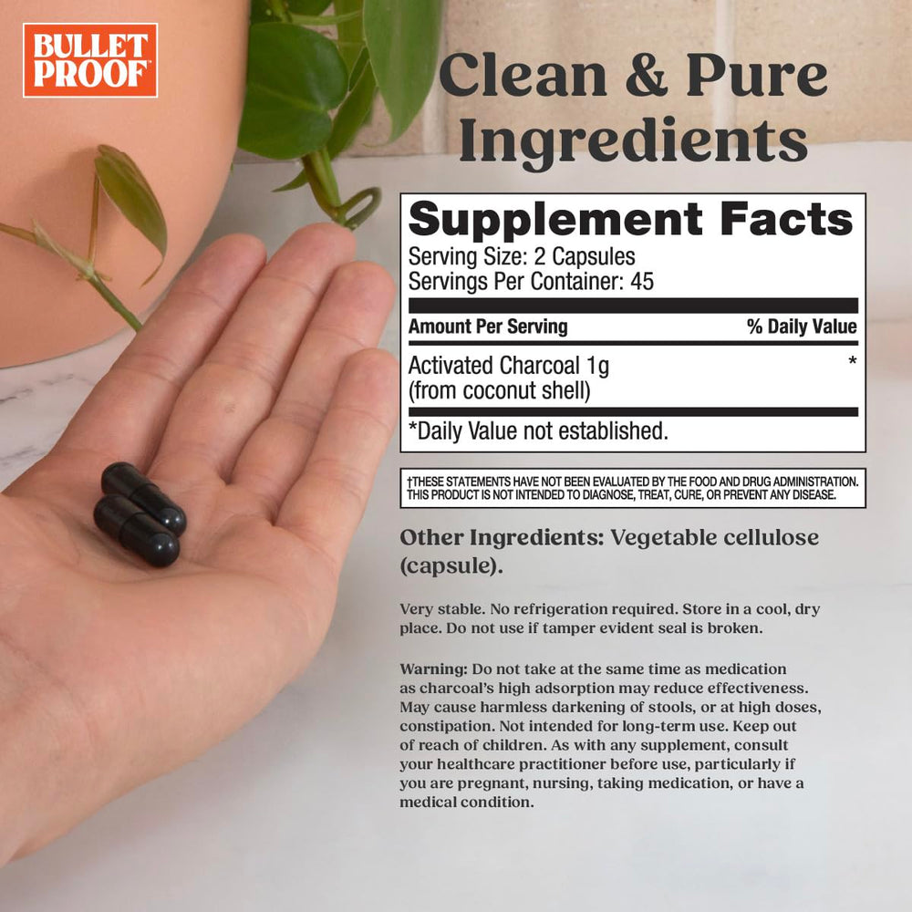 Activated charcoal from coconut shells used in Bulletproof formula.