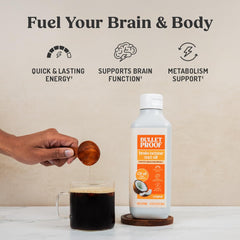 Bulletproof Brain Octane C8 MCT Oil amber bottle showcases purity and quality.