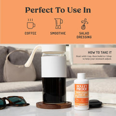 Coffee-ready travel bottle of Bulletproof Brain Octane C8 MCT Oil for fast energy