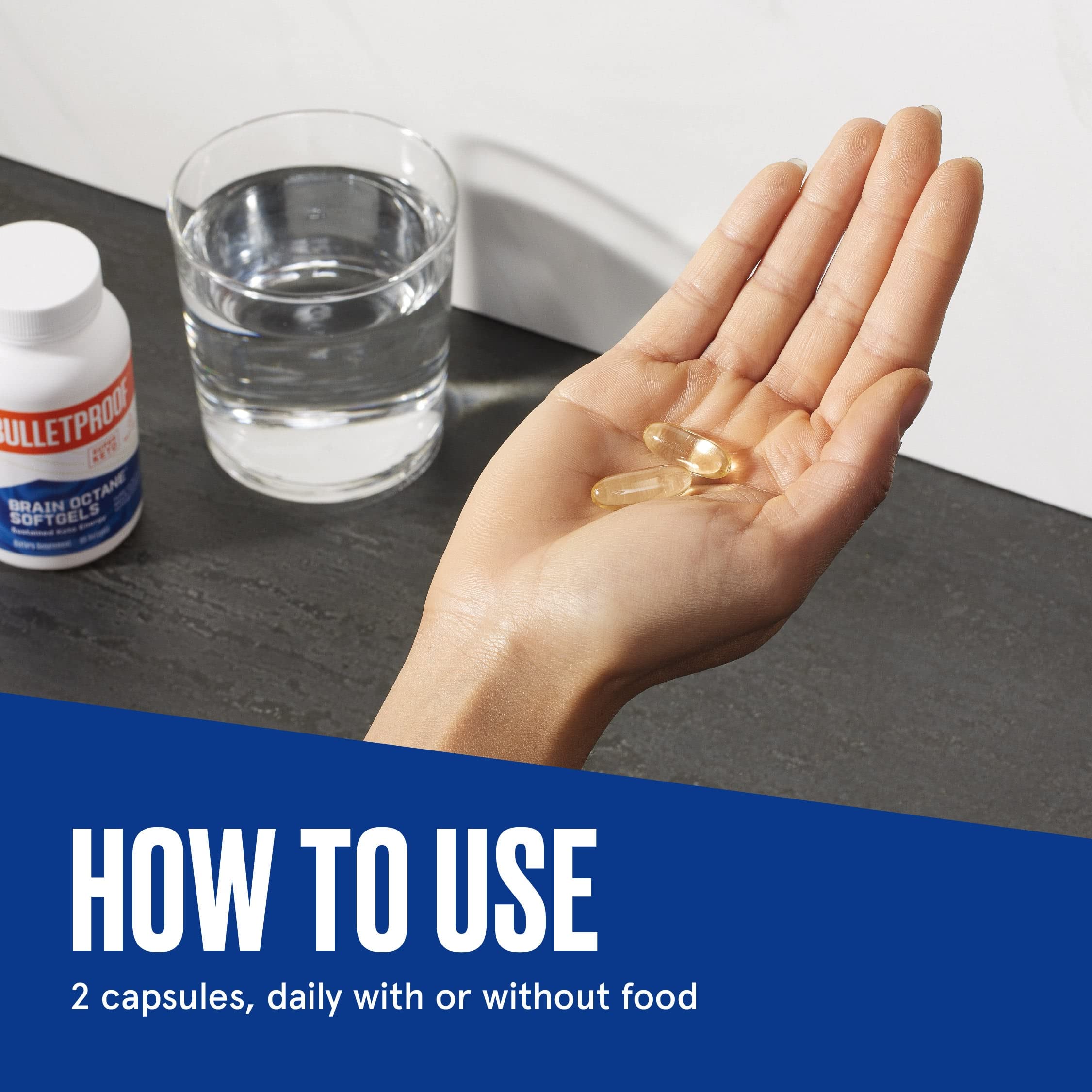 Travel pack of Bulletproof Brain Octane Softgels for convenient journeys.