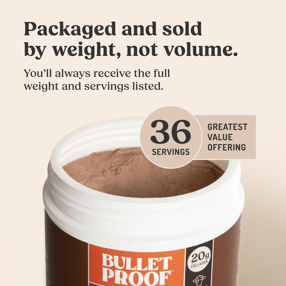 Bulletproof Chocolate Collagen amount per serving highlights 20g protein