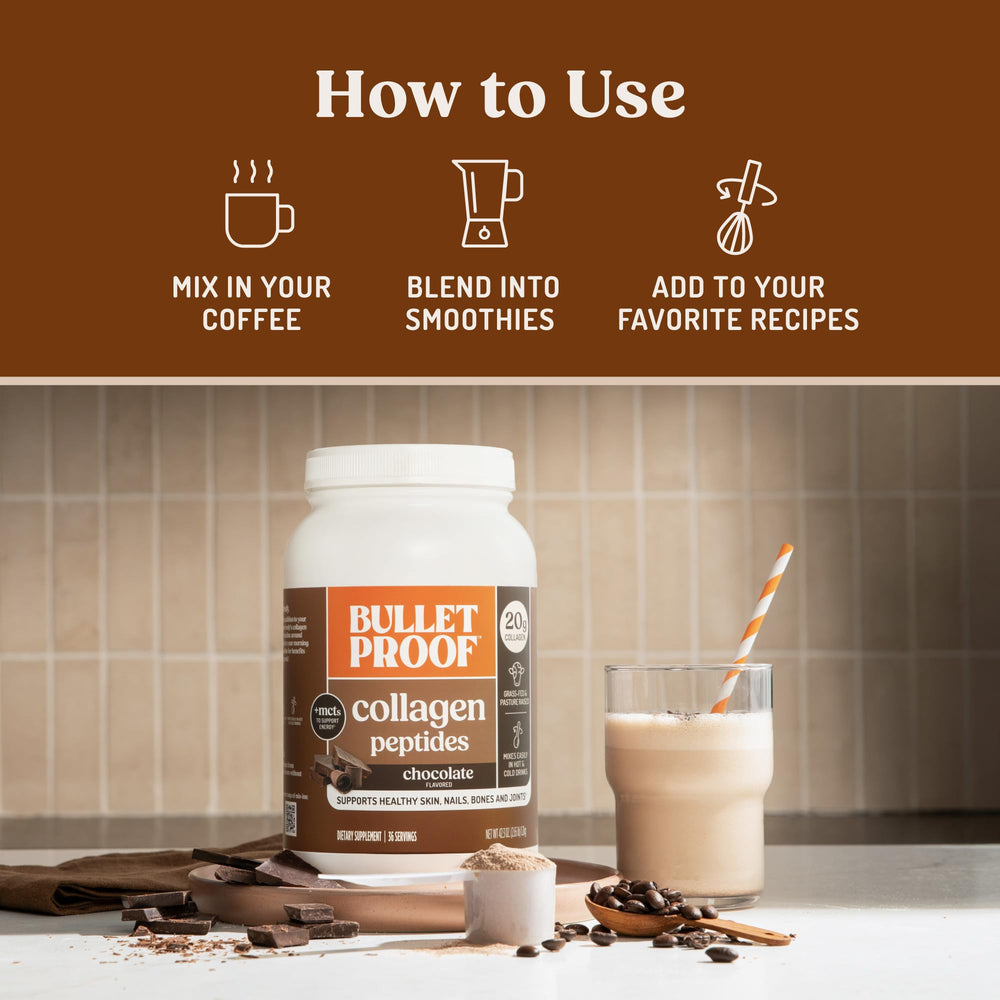 Bulletproof Chocolate Collagen label closeup with 42.3 oz size