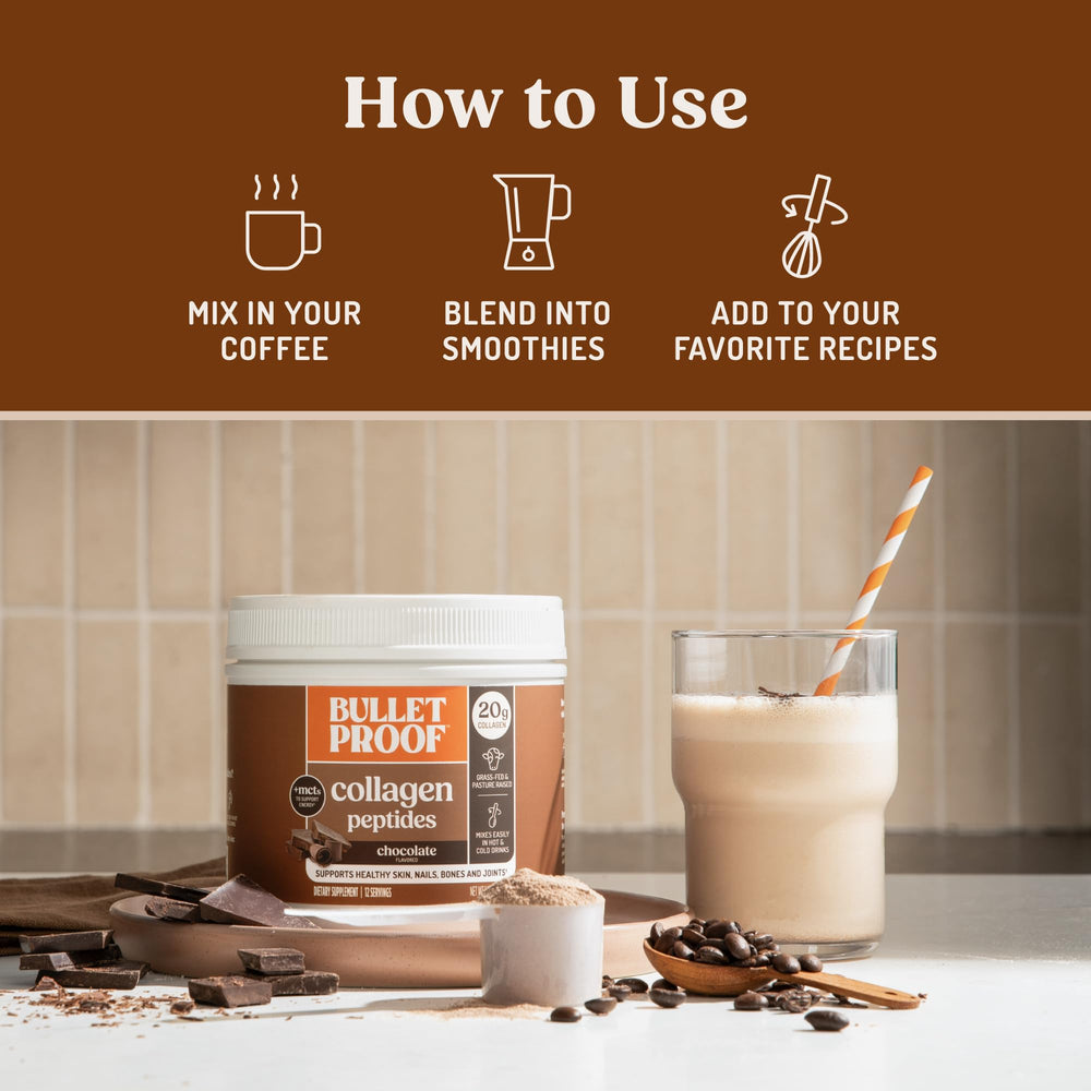 Bulletproof Chocolate Collagen Peptides hot-water-stir captures simple daily use.