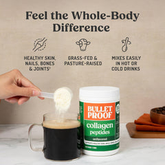 Bulletproof Collagen 18g powder tub on kitchen counter—no added sugar