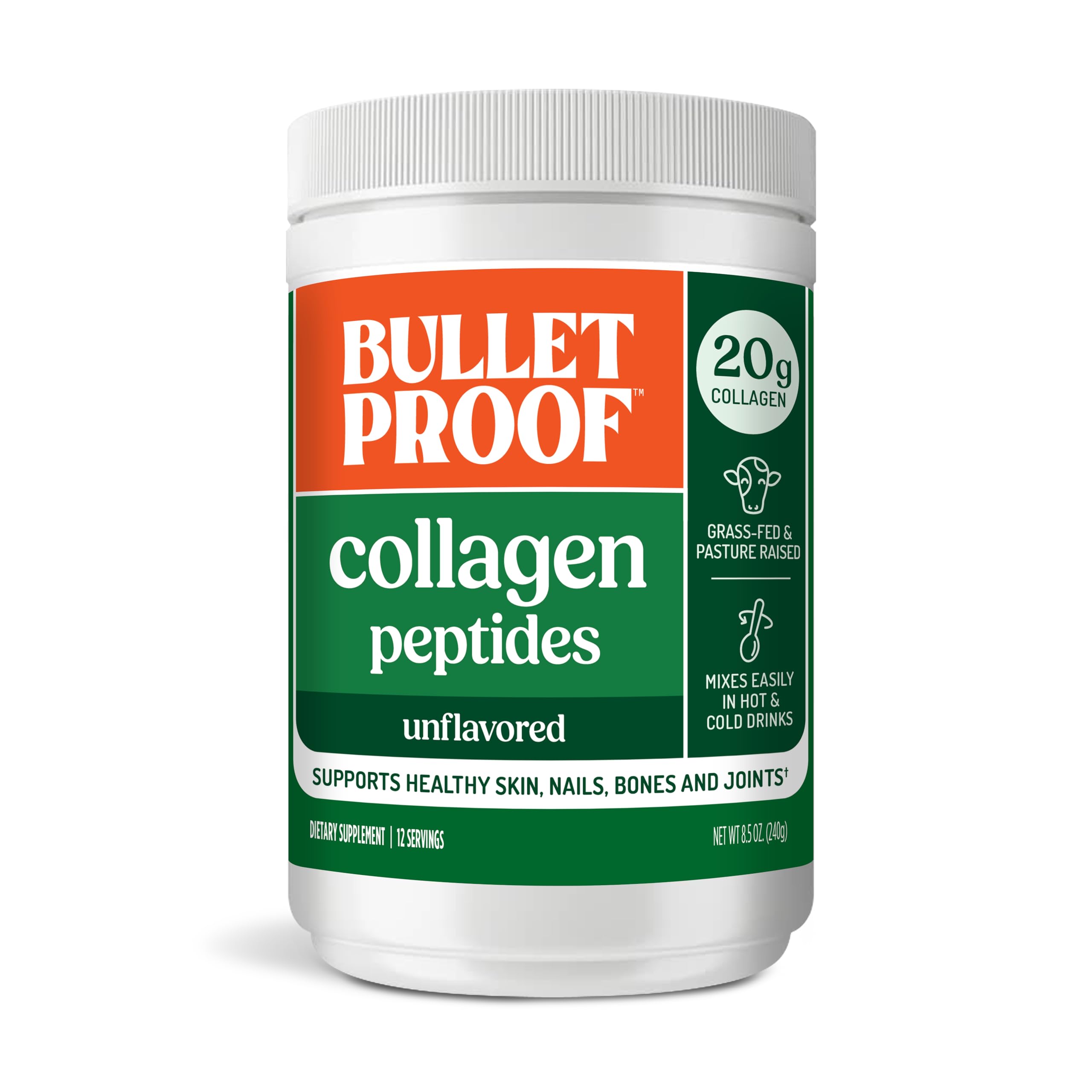 Bulletproof Collagen 18g powder jar—easy daily protein boost in your kitchen