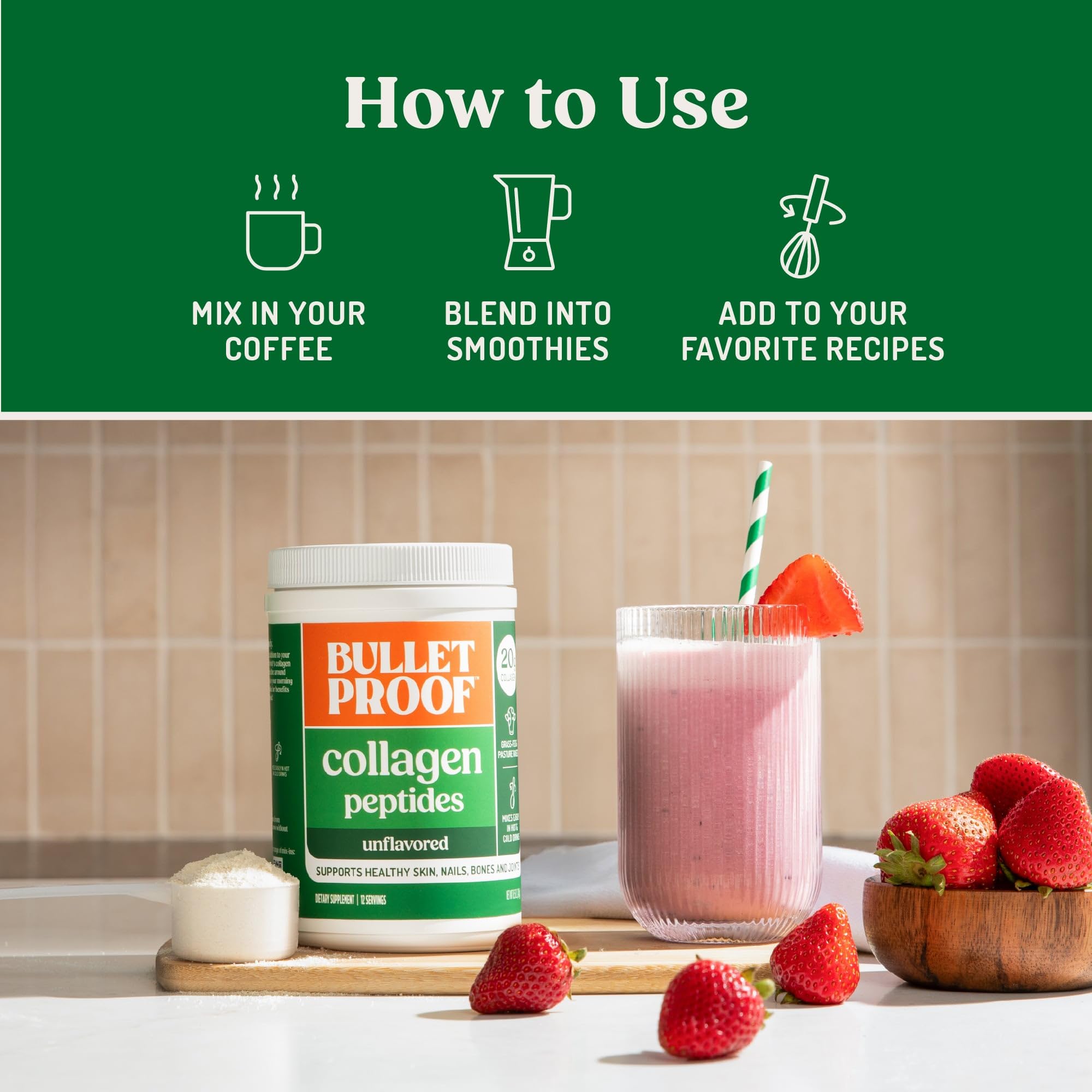 Bulletproof Collagen 18g powder scoop—consistent servings for easy dosing