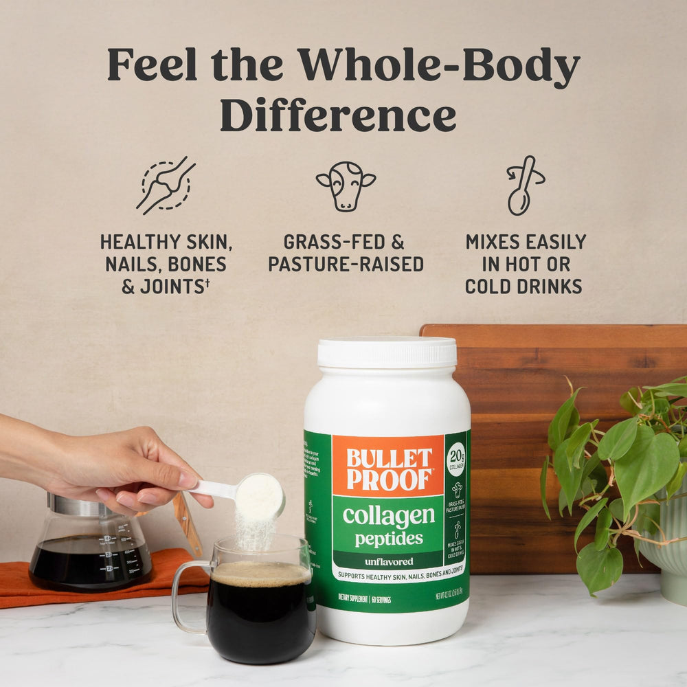 Bulletproof Collagen Peptides dissolving in hot water for a quick sip.