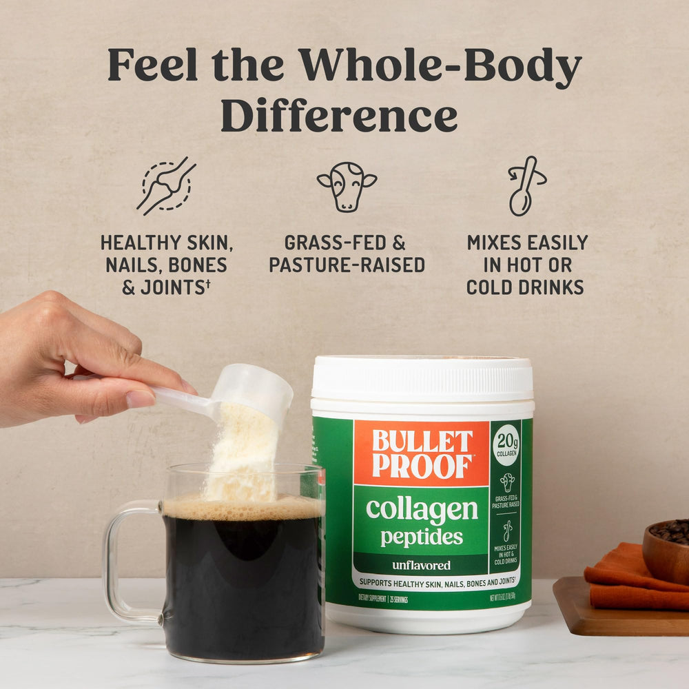 Bulletproof Collagen Peptides smoothie-bowl scene highlighting easy post-workout use