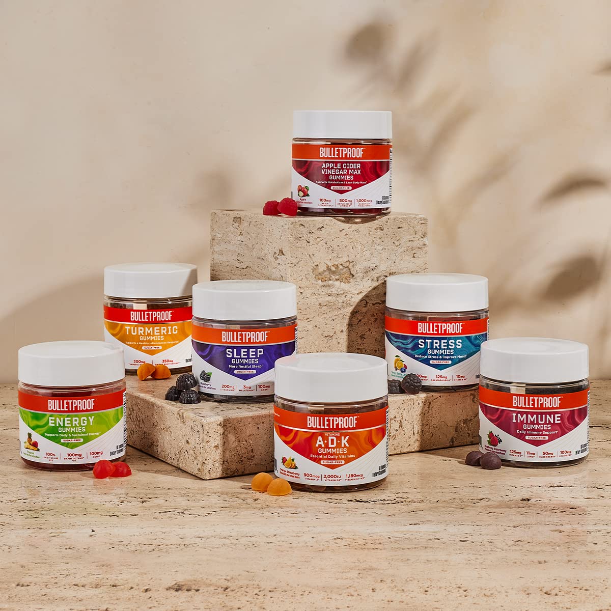 Bulletproof Daily routine with two gummies illustrates an easy wellness habit.