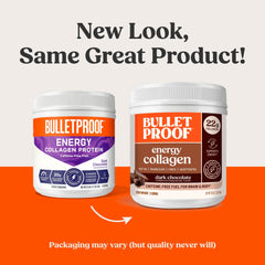 Bulletproof Energy Collagen Protein label closeup, 20g collagen for skin and joints.