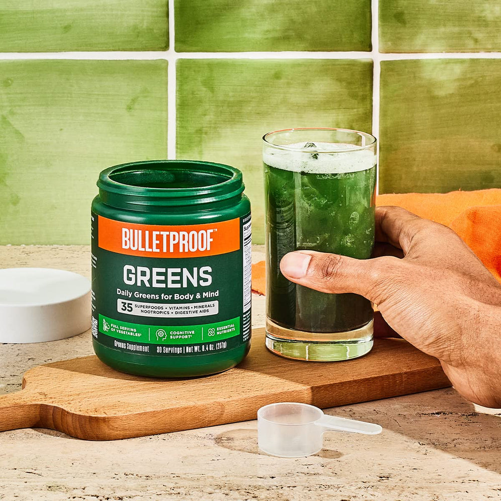 Bulletproof Greens nootropics support focus in a convenient drink.