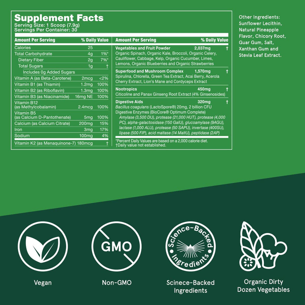 Bulletproof Greens powder dissolving in water for easy daily use.