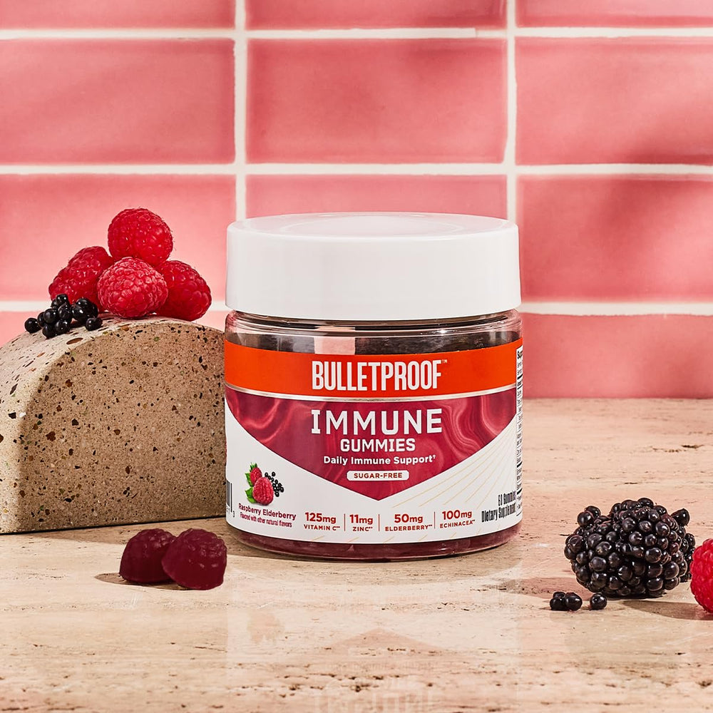 Bulletproof ingredients panel highlights vitamin C, zinc, elderberry and echinacea.