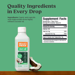 Close-up of Bulletproof MCT Oil label highlighting C8 and C10