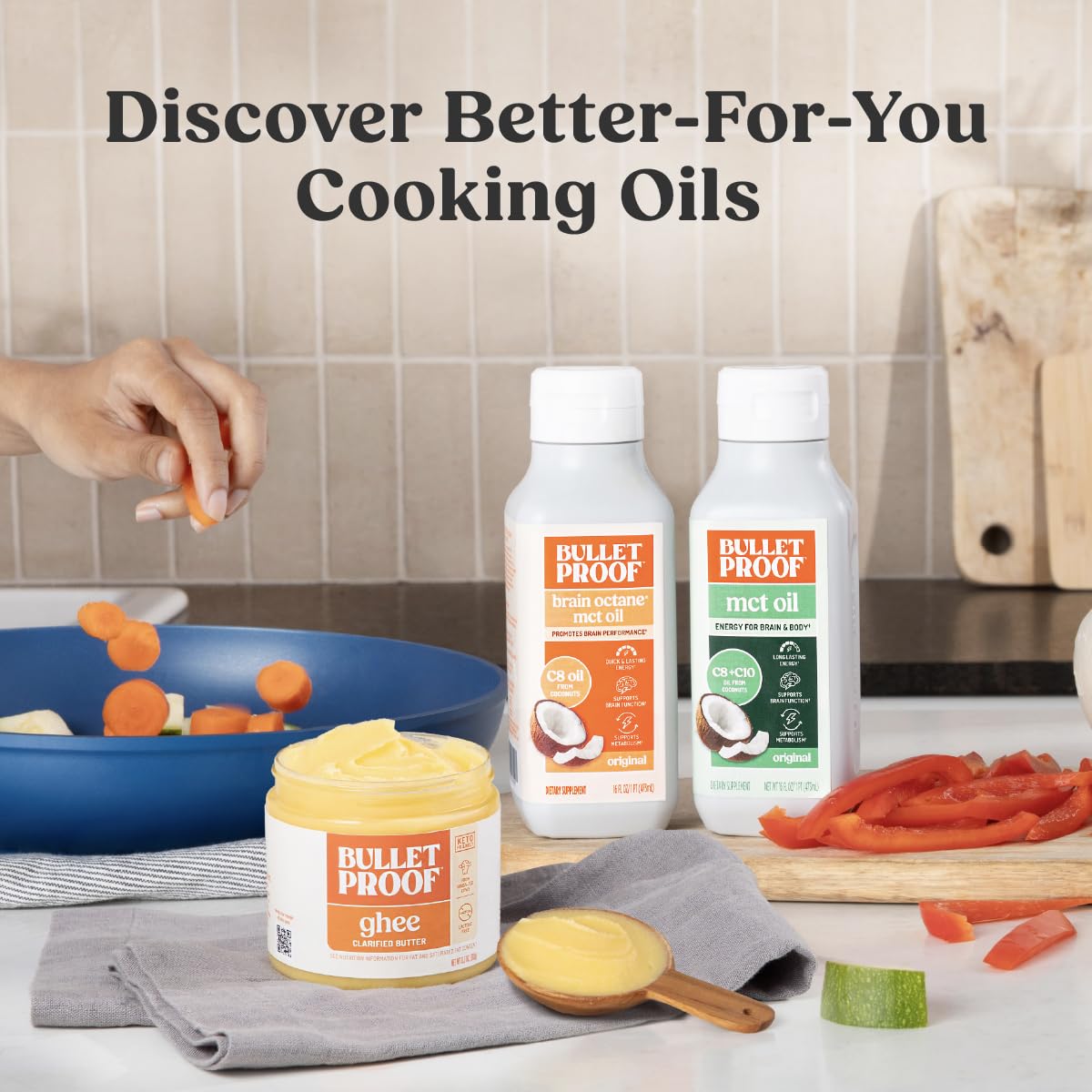 Bulletproof MCT Oil packaging on shelf near other Bulletproof products