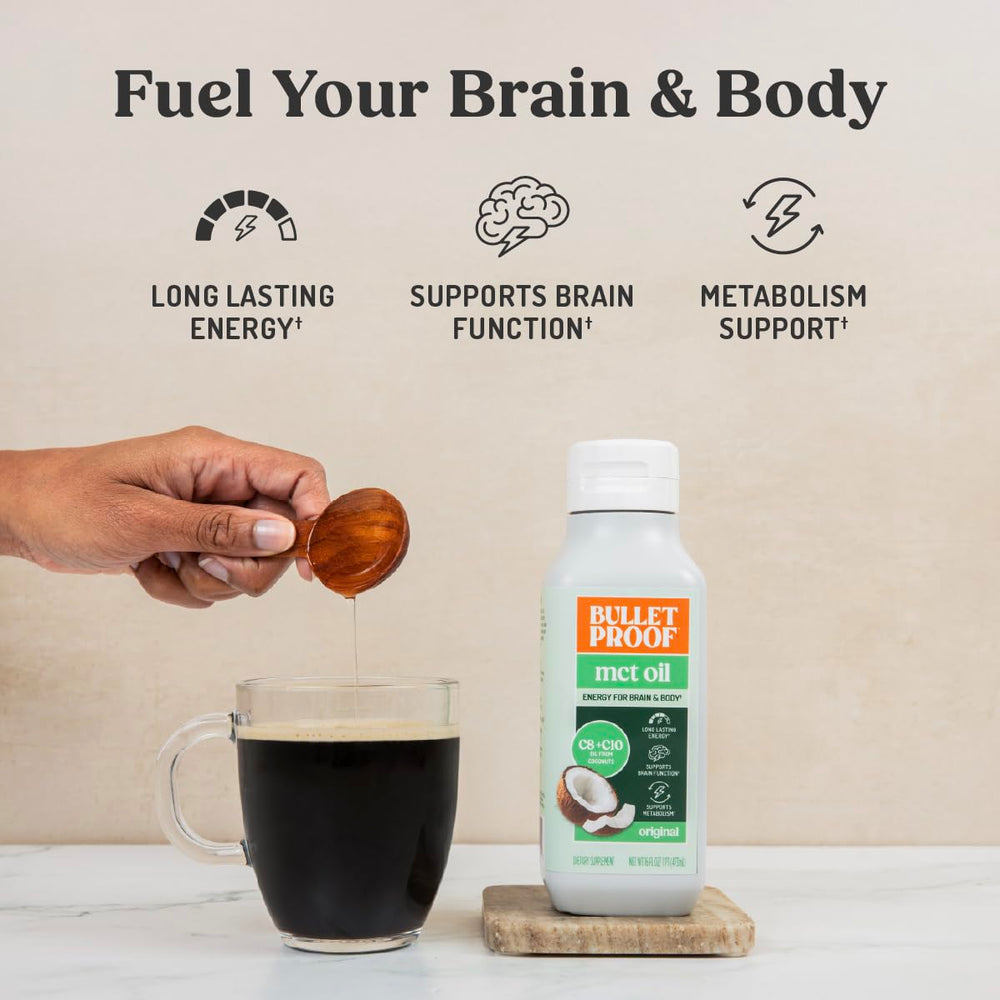 Bulletproof MCT Oil in smoothie for creamy texture and quick fuel.