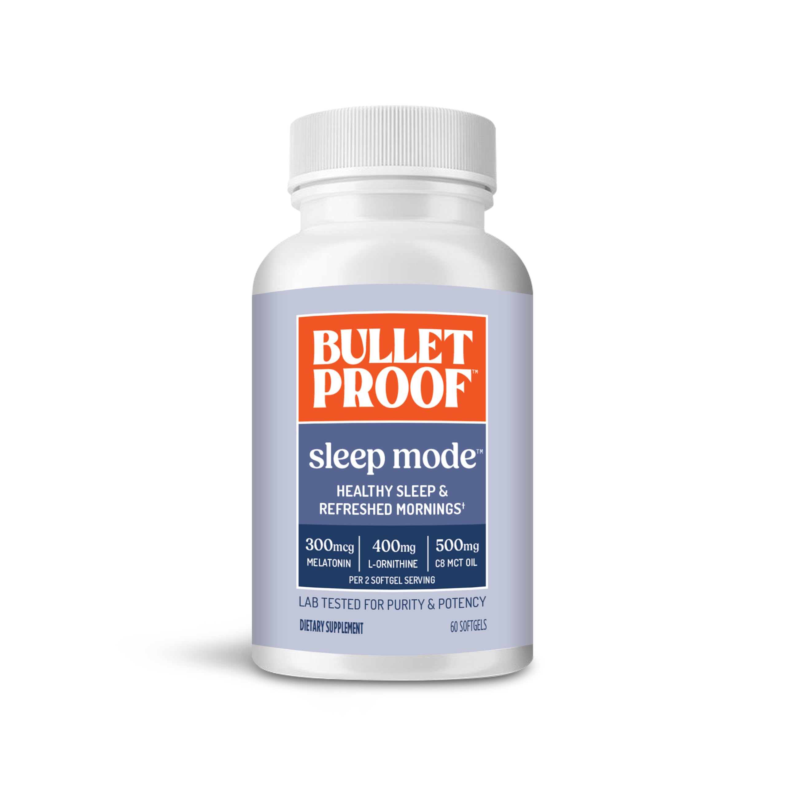 Bulletproof Sleep Mode bottle on nightstand promoting restful rest
