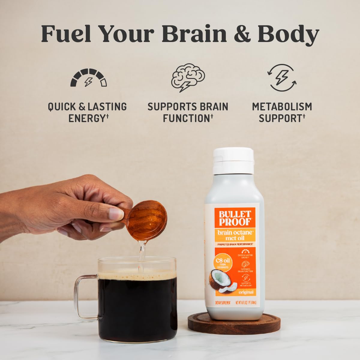 Bulletproof oil added to smoothie for smooth, sustained fuel