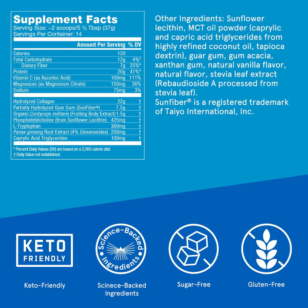 Front label of Bulletproof Vanilla Bean shows keto-friendly, gluten-free features
