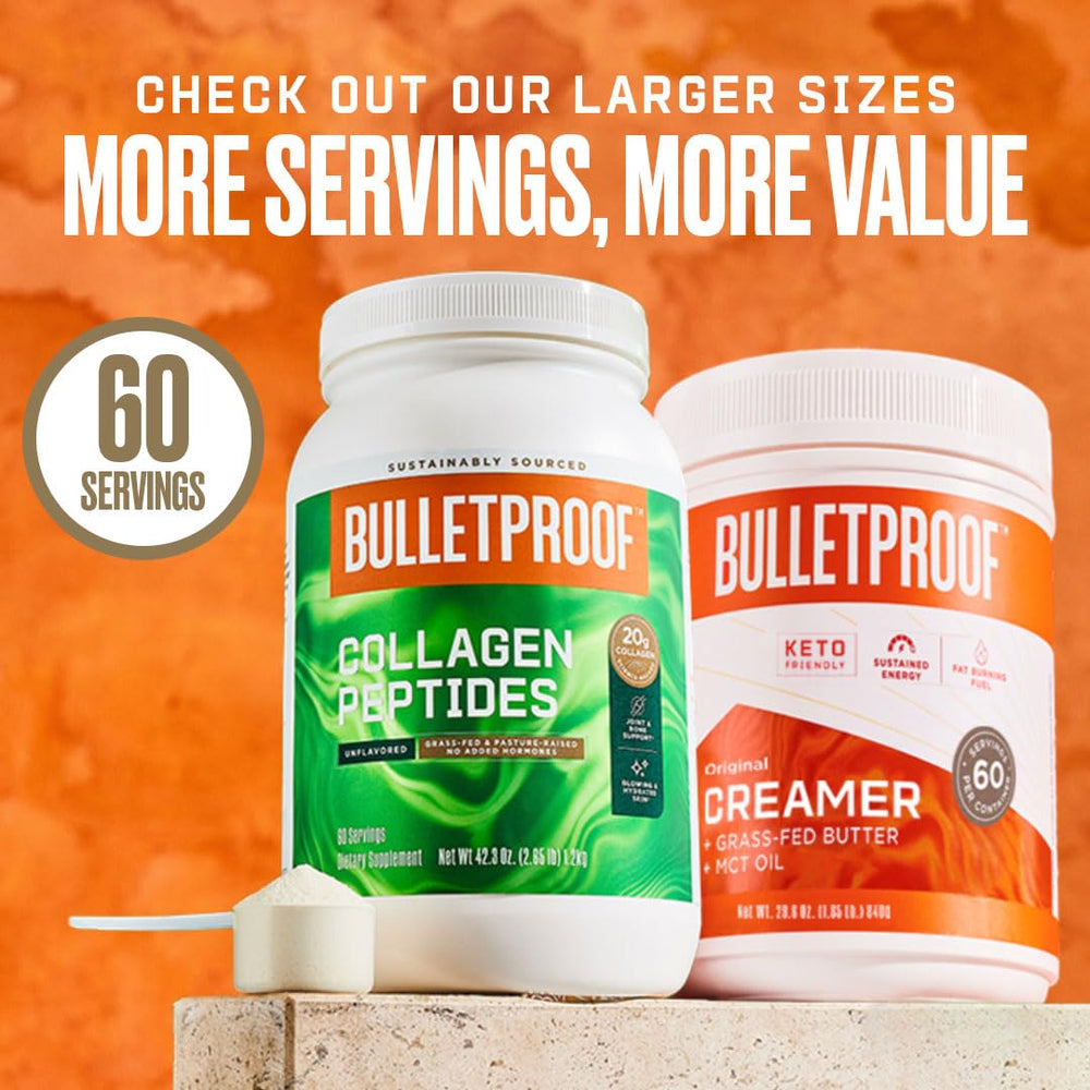 Packaging variation notice on Bulletproof vanilla energy collagen container