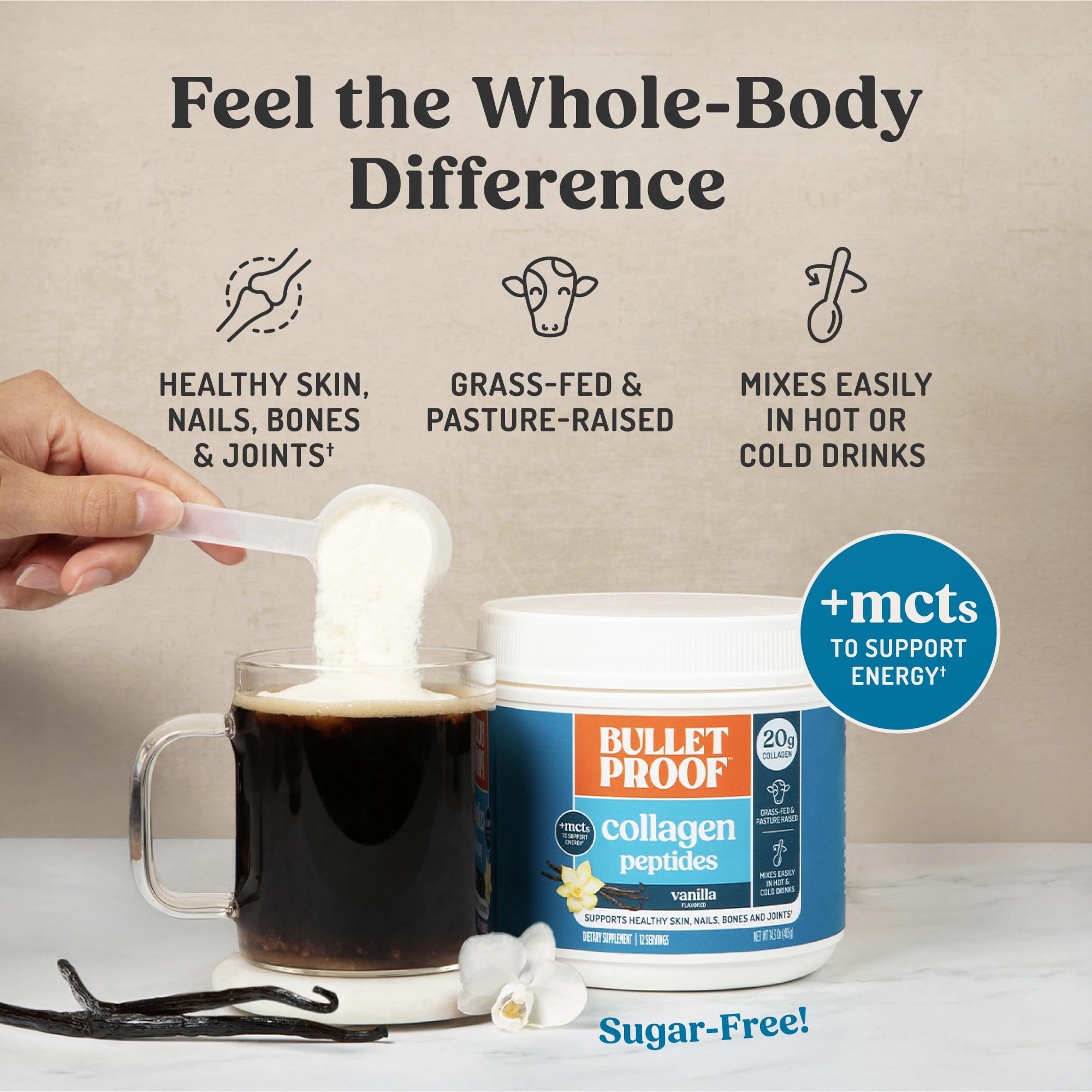 Bulletproof Vanilla Collagen Peptides smoothie yields creamy texture.