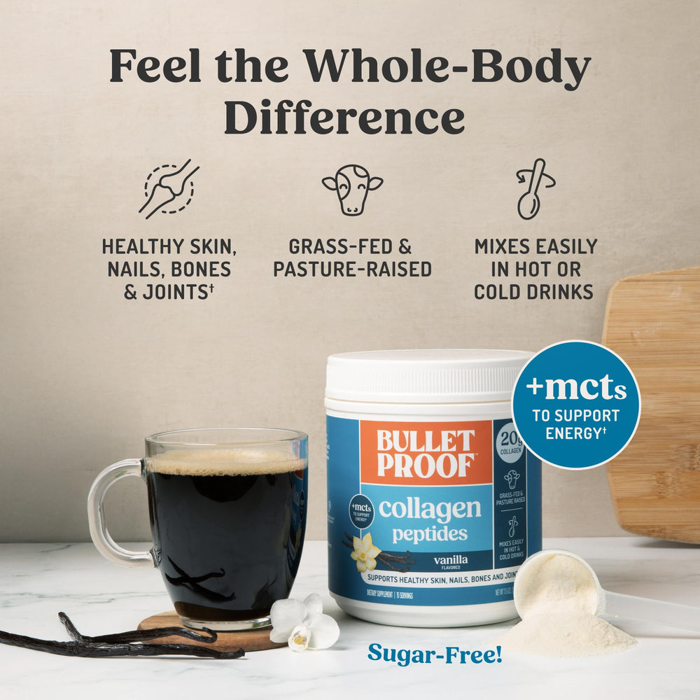 Bulletproof collagen powder in hot soup for easy enrichment.