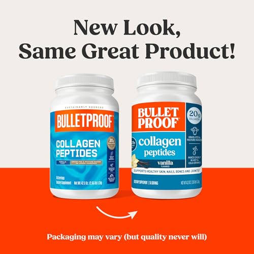 Bulletproof collagen powder bottle emphasizes MCT oil and joint support.