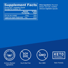 Label detail of Bulletproof Zinc with Copper emphasizing purity and quality
