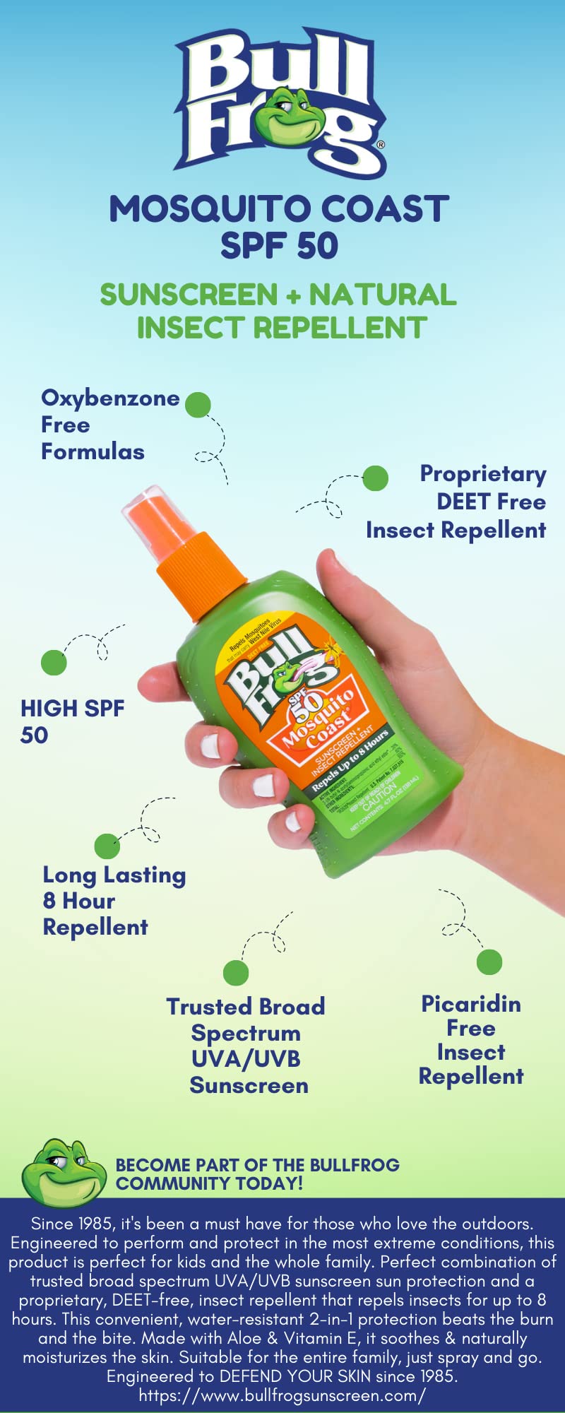 Fórmula libre de DEET y oxibenzona para piel sensible.