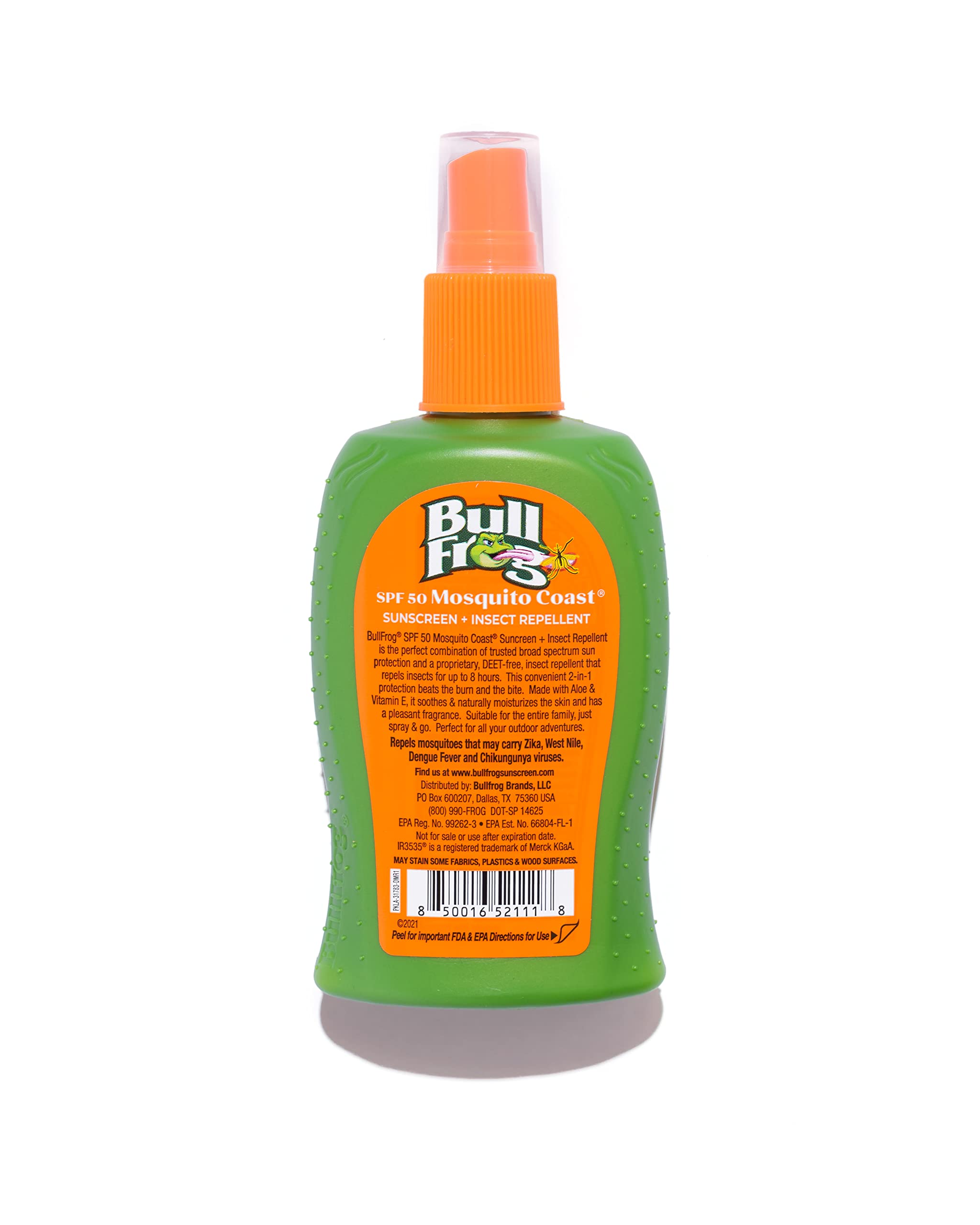Bullfrog Mosquito Coast protegiendo la piel con SPF 50 y repelente.