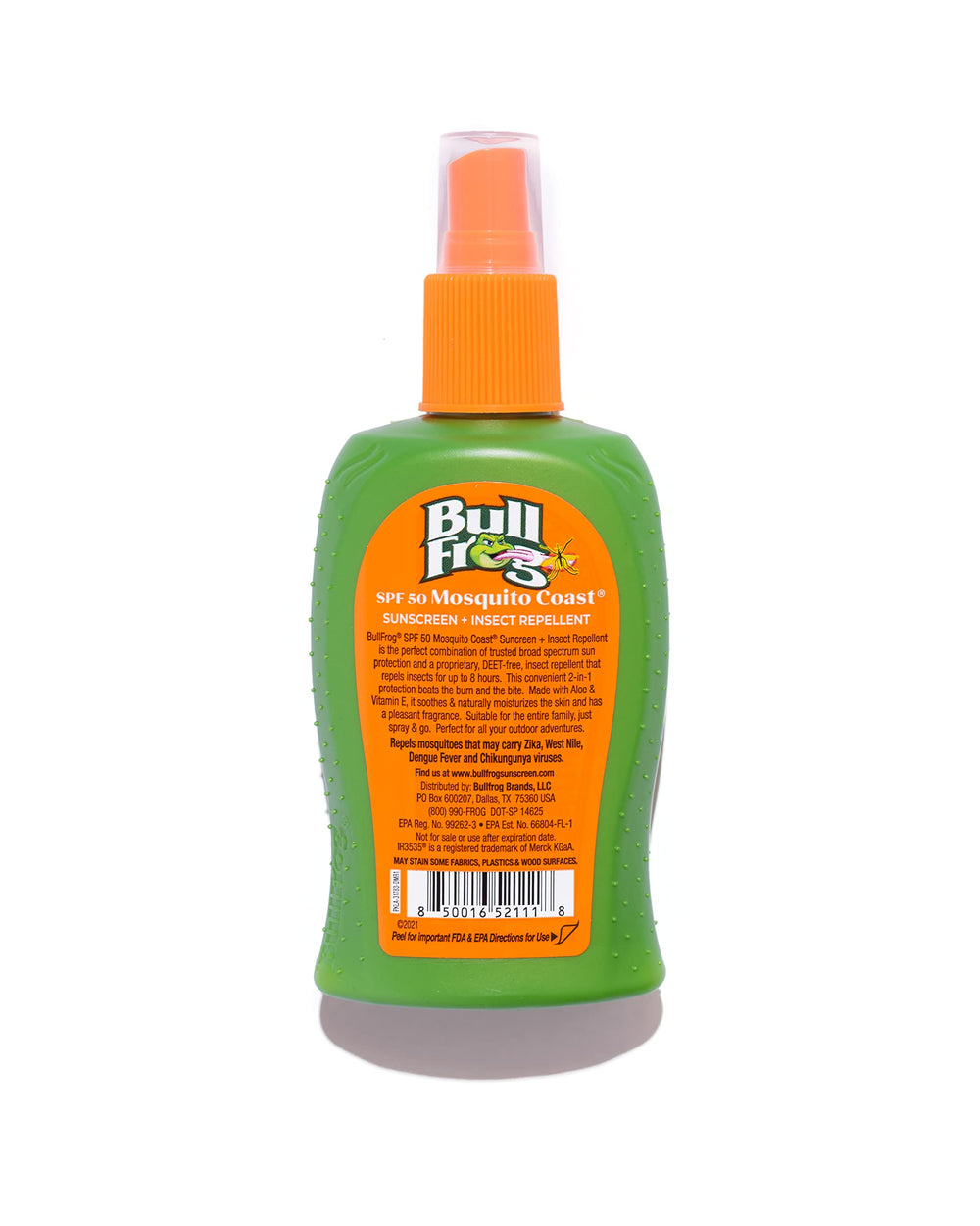Bullfrog Mosquito Coast protegiendo la piel con SPF 50 y repelente.